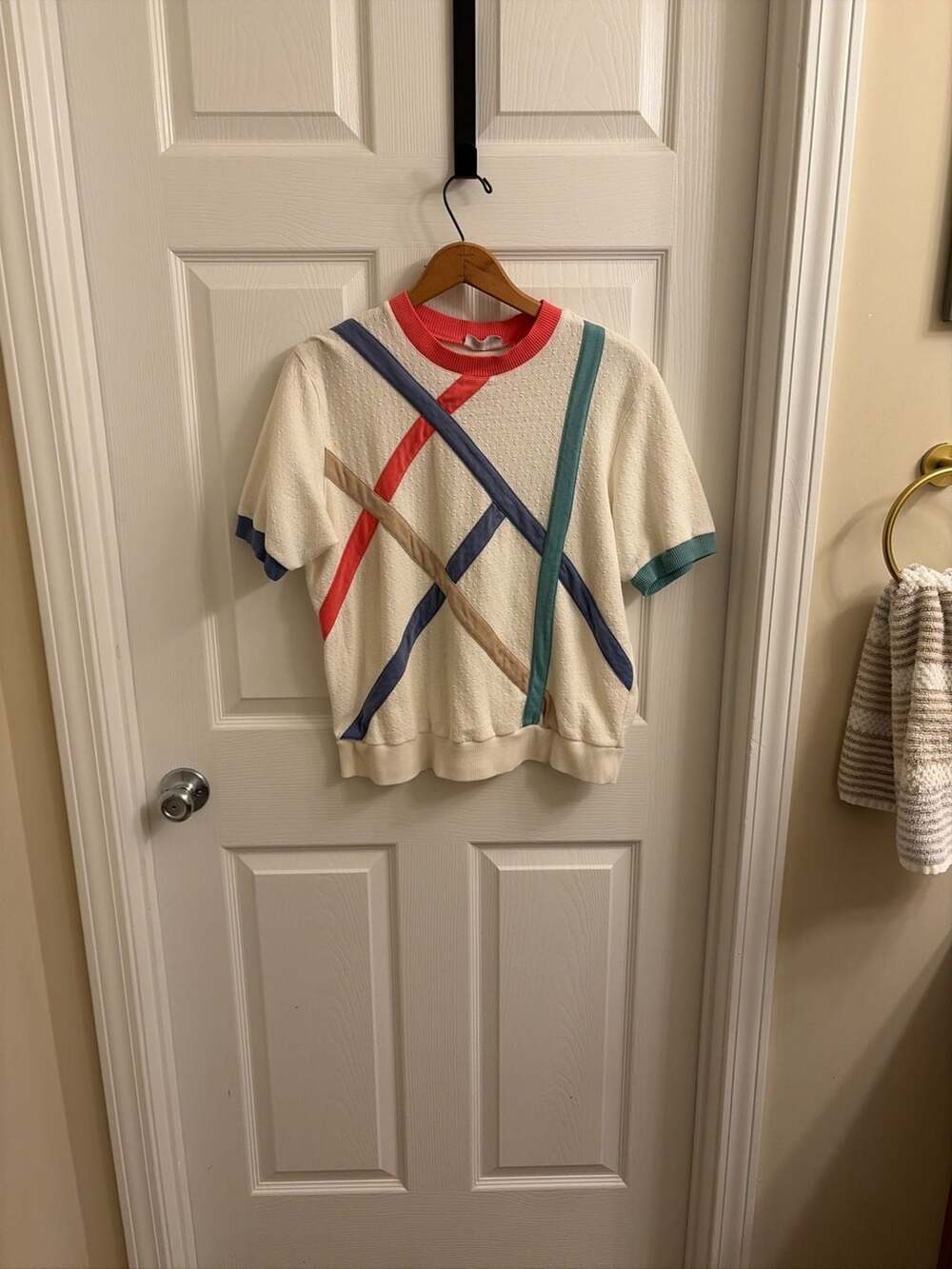 Vintage Alfred Dunner Textured Knit Colorblock Short Sleeve Sweater